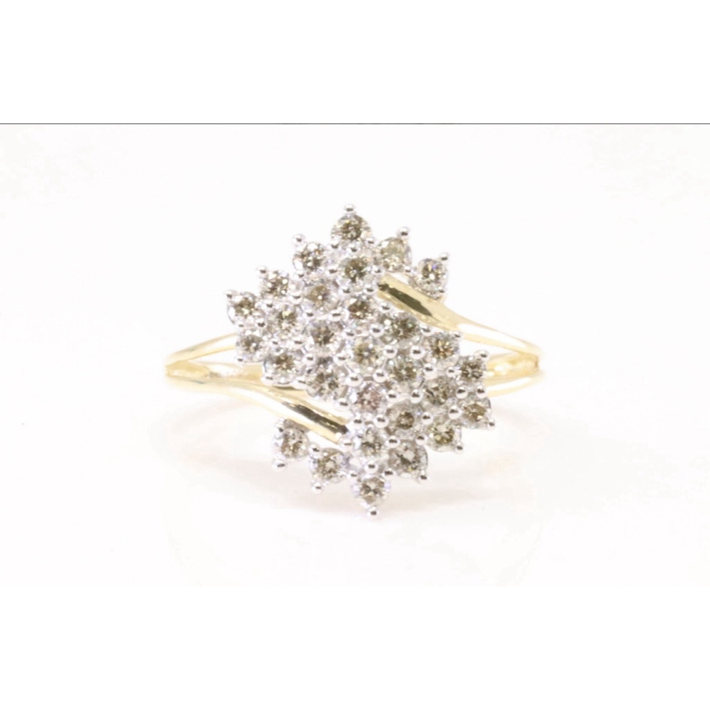 Diamond Cocktail Ring, Yellow Gold, Size 9